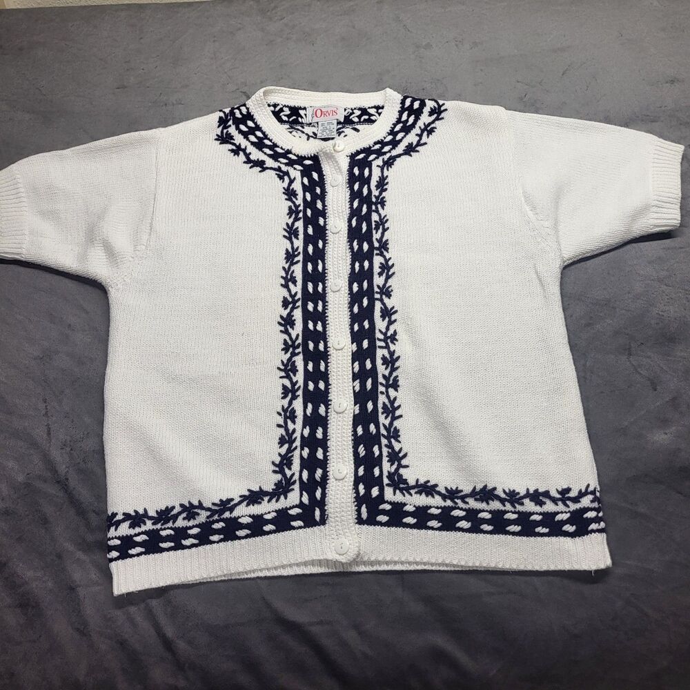Womens Orvis Cardigan Vintage Short Sleeve Cotton Large Summer Sweater